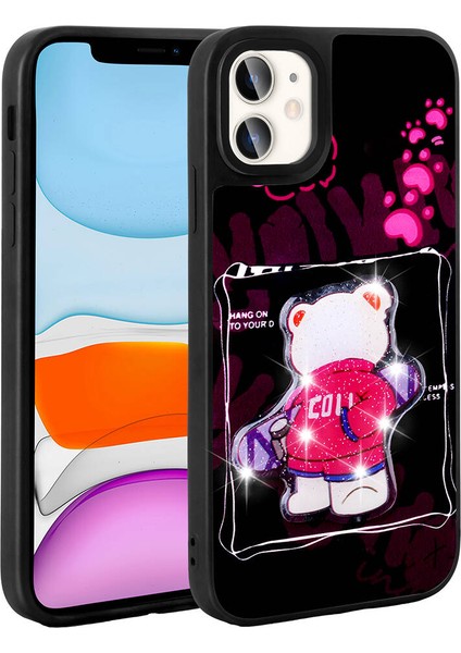 Apple iPhone 11 Kılıf Parlayan Kabartmalı Ikonik Figürlü Hzrv Amas Silikon Kapak-Siyah