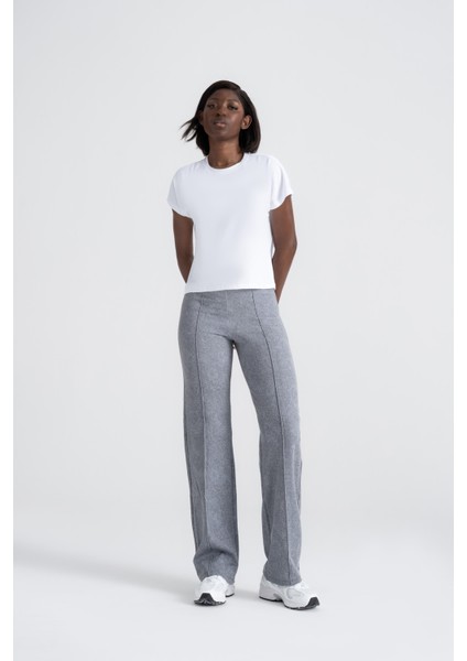 Kadın Boru Paça Tayt Gri Denim Görünümlü, Slim Fit Günlük Şıklık