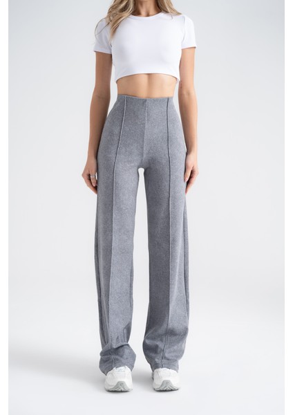 Kadın Boru Paça Tayt Gri Denim Görünümlü, Slim Fit Günlük Şıklık fırsatları