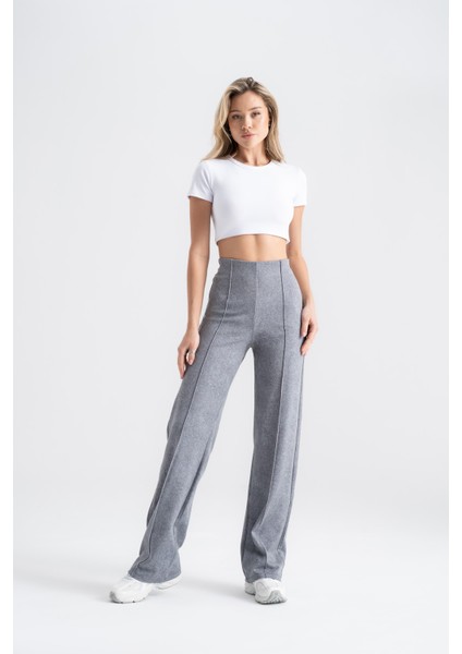 Kadın Boru Paça Tayt Gri Denim Görünümlü, Slim Fit Günlük Şıklık