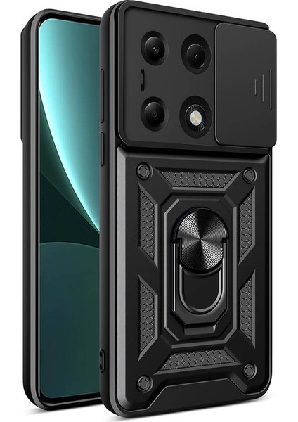 Xiaomi Redmi Note 13 Pro 4g Kılıf Magnetik Standlı Kamera Korumalı Hzrv Sürgülü Vega Kapak-Siyah