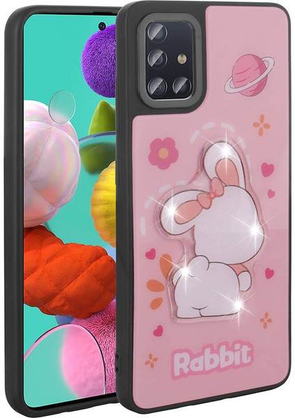 Galaxy A51 Kılıf Parlayan Kabartmalı Ikonik Figürlü Hzrv Amas Silikon Kapak-Pembe