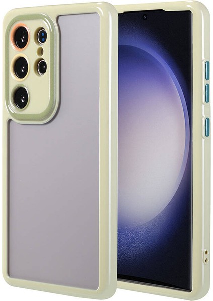 Galaxy S23 Ultra Kılıf Kamera Korumalı Renkli Kenar ve Çerçeve Tasarımlı Hzrv Vitamin Kapak-Yeşil