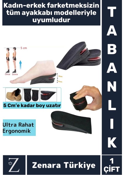 Ortopedik Ultra Rahat Tüm Ayakkabılara Uyumlu Kaymaz Topuk Anında 5 cm Kadar Boy Uzatan Tabanlık