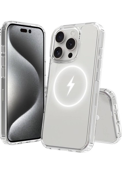 Apple iPhone 16 Pro Kılıf Magsafe Şarj Özellikli Şeffaf Sert Pc Hzrv Embos Kapak-Şeffaf fiyatları