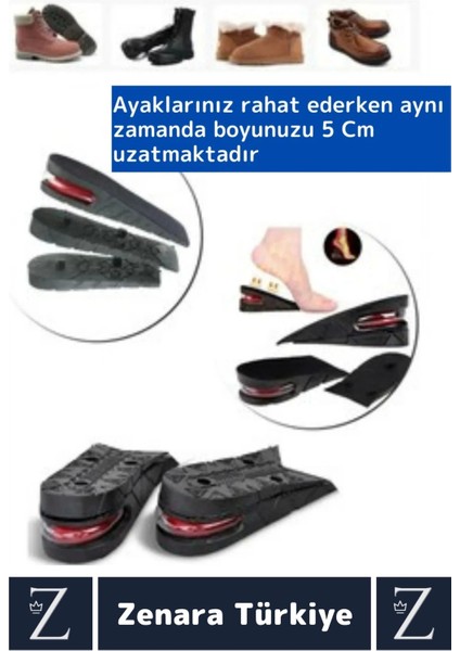 Ortopedik Ultra Rahat Tüm Ayakkabılara Uyumlu Kaymaz Topuk Anında 5 cm Boy Uzatan Tabanlık 2 Çift fiyatları
