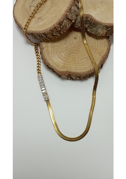 Su Yolu-Zirkon Taşlı Çelik Kolye