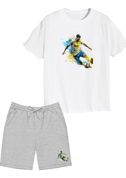 2'li Set Baskılı Erkek Çocuk Pamuk Şort Tshirt Takım Futbol 5 6 7 8 9 10 11 12 13 14 Yaş Tişört