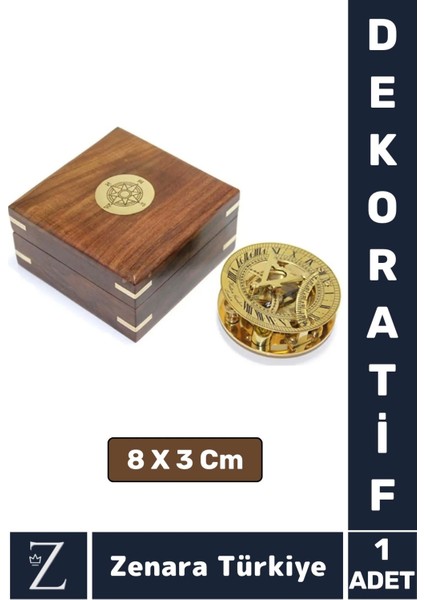 Dekoratif Koleksiyon Erkek Arkadaş Sevgililer Günü Hediye Ahşap Kutu Pirinç Güneş Saati Pusula