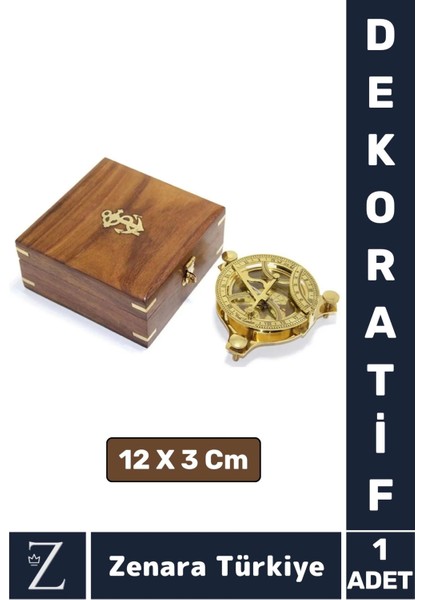 Dekoratif Koleksiyon Erkek Arkadaş Sevgili Özel Gün Hediye Ahşap Kutu Pirinç Güneş Saati Pusula