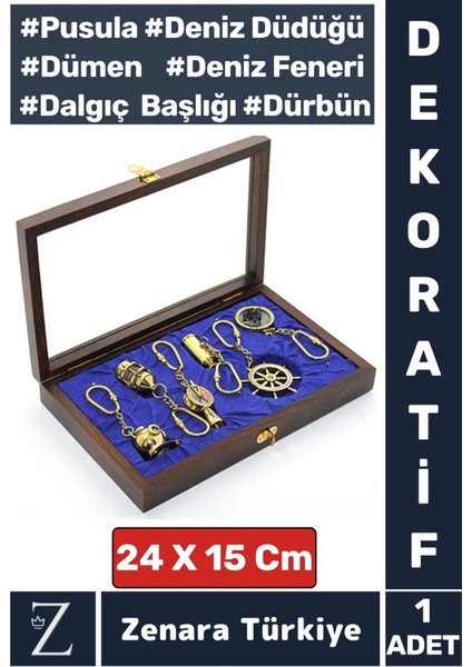 Dekoratif Şık Hediyelik Denizci Temalı Yüksek Kaliteli Ahşap Kutulu Pirinç Anahtarlık Seti 6 Parça
