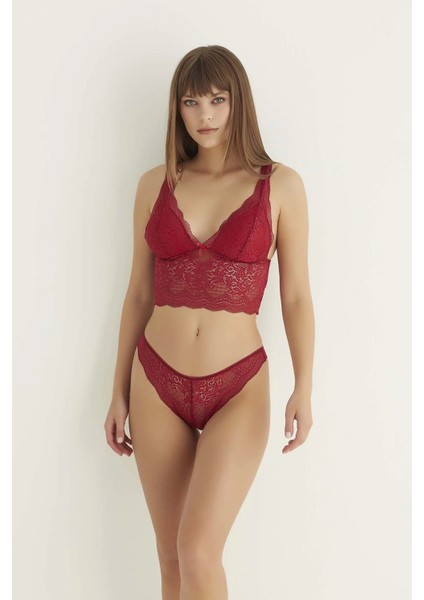 Bordo Destekli V Yaka Dantelli Büstiyer Takımı 5567 modelleri