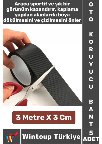 Iz Bırakmaz Su Güneş Işını Dayanıklı Oto Eşik Kapı Kaput Boya Çizilme Koruma Karbon Fiber Bant 5ADET