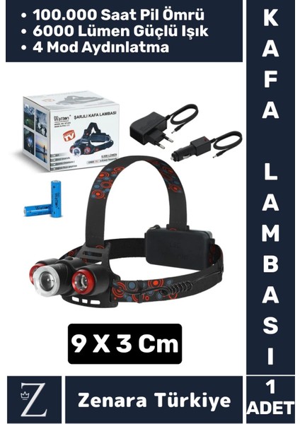 Premium Kamp Avcı Balıkçı Deprem 6000 Lümen Güçlü Işık 100-150 Metre 5 Modlu Kafa Lambası