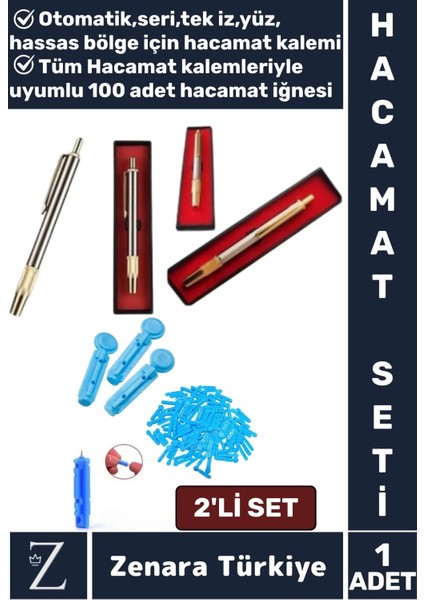 Özel Kutulu Yeni Nesil Yüz Hassas Bölge Rahat Seri Tek Iz Hacamat KALEMİ+100 Adet Iğne Hediyeli