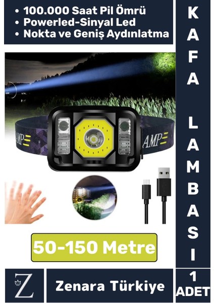 Premium Kamp Avcı Balıkçı Deprem 50-150 Metre Mesafeli Sinyal LED Şarjlı Powerled Kafa Lambası