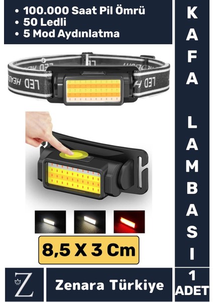 Premium Kamp Avcı Balıkçı Deprem 100- 150 Metre 50 Ledli 5 Mod Aydınlatmalı Şarjlı Kafa Lambası