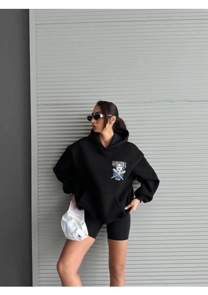 3 Iplik Şardonlu Oversize Compact Kafa Baskılı Sweat Siyah