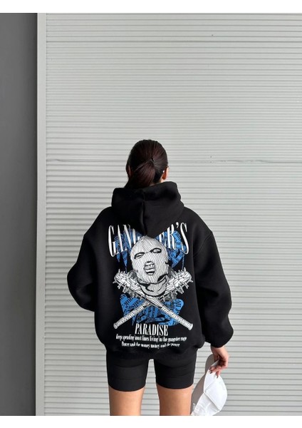 3 Iplik Şardonlu Oversize Compact Kafa Baskılı Sweat Siyah