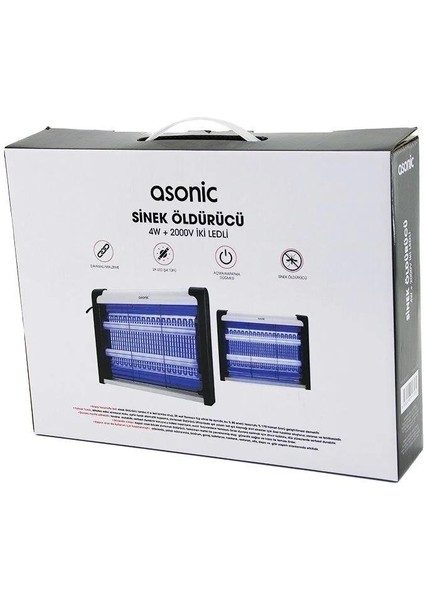 2 Ledli Sinek Öldürücü Cız Makine 4W - 2000V 30M2 Etkinlik Alanı AS-A28 (292292)
