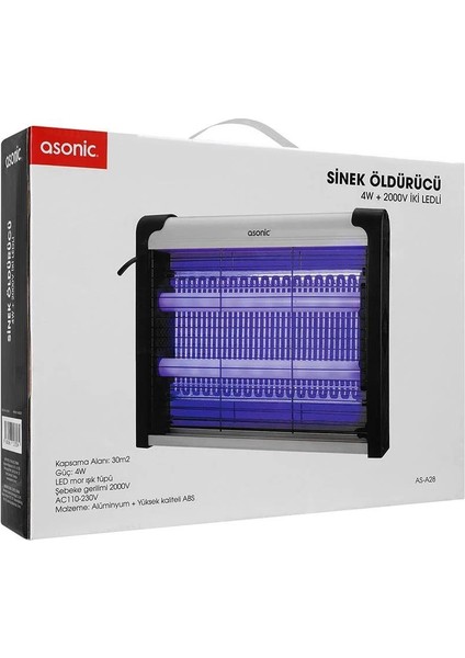 2 Ledli Sinek Öldürücü Cız Makine 4W - 2000V 30M2 Etkinlik Alanı AS-A28 (292292)