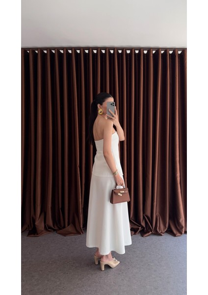 Iki Parça Görünümlü Straplez Beyaz Elbise fiyatları