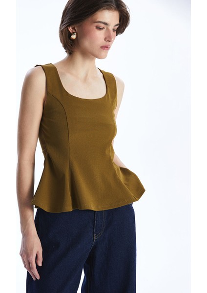Yeni Sezon Kare Yaka Peplum Bluz - S5PA86Z8