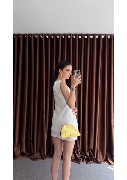 Gold Düğmeli Jakarlı Beyaz Takım fiyatları