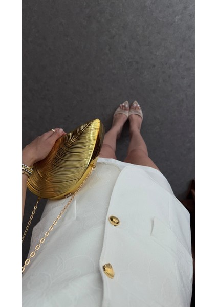 Gold Düğmeli Jakarlı Beyaz Takım fırsatları
