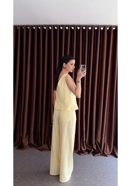 Sarı Keten Yelek-Pantolon Takım fiyatları