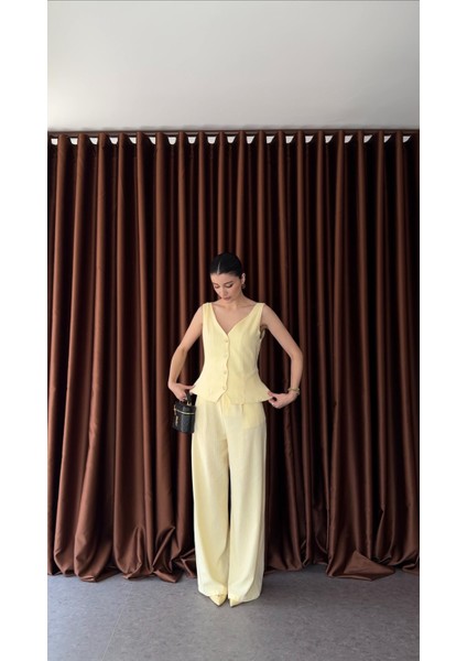 Sarı Keten Yelek-Pantolon Takım fırsatları