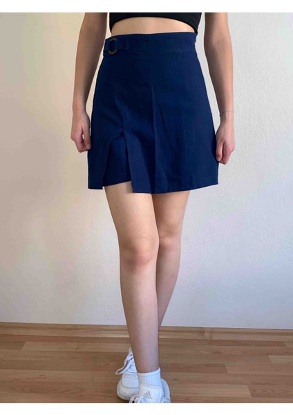 Toka Detaylı Keten Şort Etek