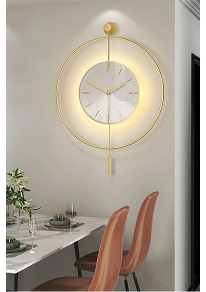 Modern Metal Duvar Saati, LED Işıklı, Şık ve Zarif Tasarım, 60X80CM