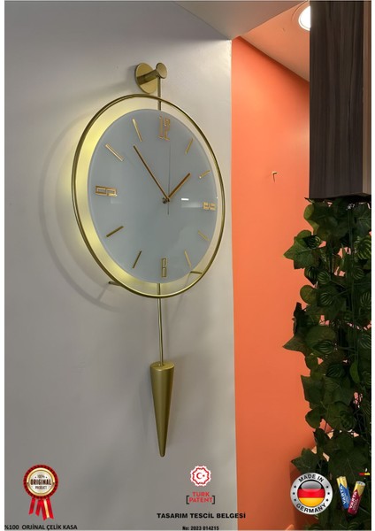 Orta Boy Kristal Duvar Saati, LED Işıklı, Dekoratif, Metal ve Polimer Tasarım