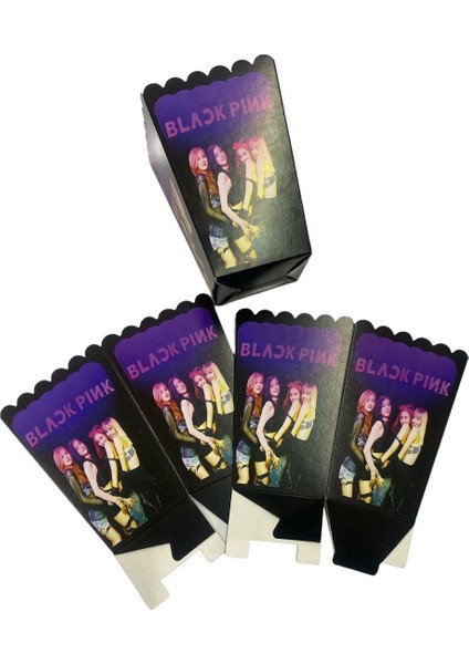 Blackpink Temalı Popcorn Kutusu 8'li | Kullan-At Renkli Mısır Kutusu Doğum Günü ve Parti Için Karton Cips Mısır Kutusu