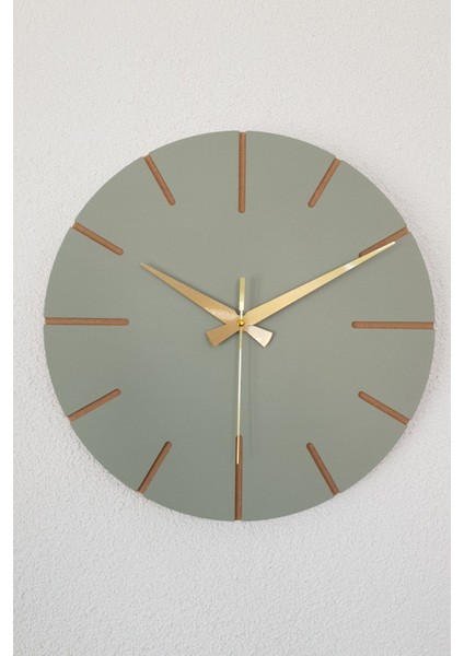 El Yapımı Ahşap Minimalist Duvar Saati 34X34 Cm, Ihlamur Yeşili ve Altın Detay fiyatları