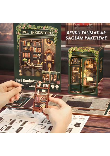 Owl Bookstore - Yeni Stil Mini Book Nook Kiti, Kendin Yap Oyuncak Evler, Minyatür Ev Kiti