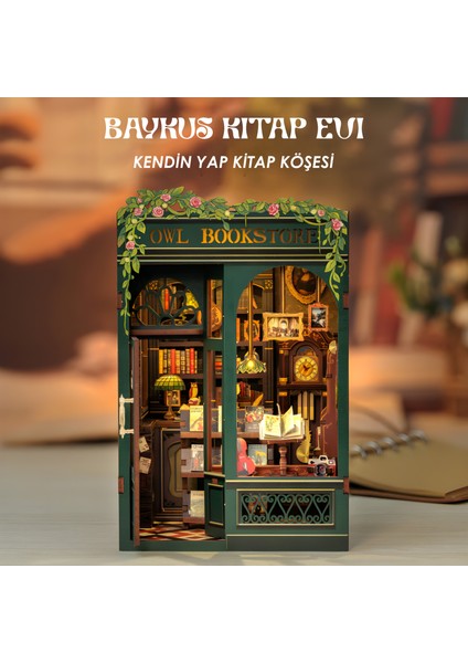 Owl Bookstore - Yeni Stil Mini Book Nook Kiti, Kendin Yap Oyuncak Evler, Minyatür Ev Kiti