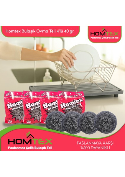 40 gr Bulaşık Ovma Teli 10 Lu Paket 10X40 gr Paslanmaz Çelik Bulaşık Teli