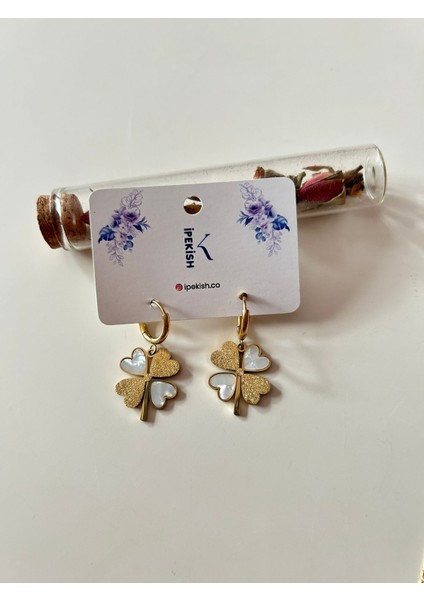 Zirkon Taşlı Yonca Figürlü Gold Çelik Kolye ve Küpe Takım fiyatları