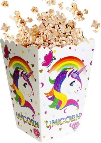 Unicorn Temalı Popcorn Mısır Kutusu | 8’li Doğum Günü Parti Kutusu Seti