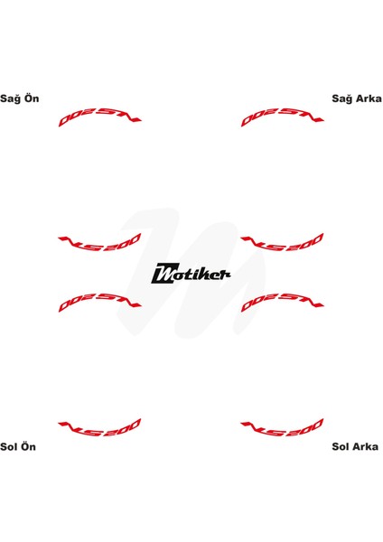 Bajaj Pulsar Ns 200 Yazılı 8 Li Jant Içi Yazı Sticker Kırmızı modelleri