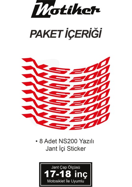 Bajaj Pulsar Ns 200 Yazılı 8 Li Jant Içi Yazı Sticker Kırmızı fırsatları