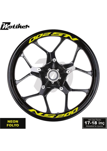 Bajaj Pulsar Ns 200 Yazılı 8 Li Jant Içi Yazı Sticker Neon Sarı