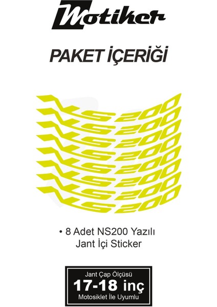 Bajaj Pulsar Ns 200 Yazılı 8 Li Jant Içi Yazı Sticker Neon Sarı fırsatları