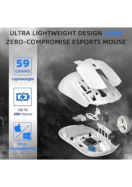 AJ139 Pro x Superlıght Kablosuz Oyun Faresi,ultra HAFIF(59G),PIXART PAW3395 Optik SENSÖR,26000 Dpı,2.4ghz/usb C Kablolu,ergonomik,6 Programlanabilir DÜĞME,200 Saat Pil Ömrü,pc/mac Için - Beyaz