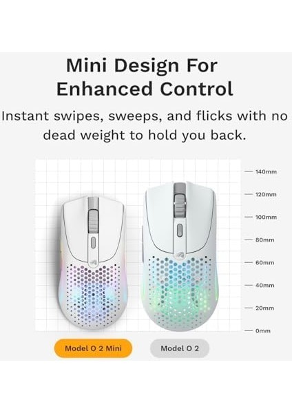 Model O 2 Mini Kablosuz Beyaz Oyuncu Faresi: 57 Gram, 210 Saate Kadar Pil Ömrü, Çifte Kablosuz 2.4 Ghz ve Bluetooth 5.2, 26K Optik Sensör, 80 Milyon Tıklama, 6 Programlanabilir Düğme,