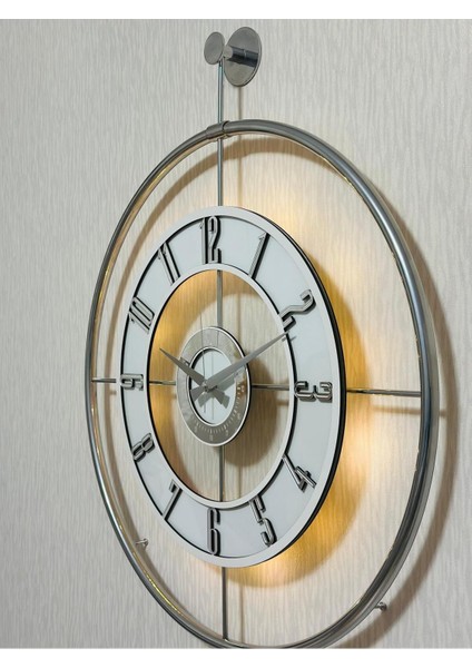 Modern 60X80CM Büyük Camlı Metal Duvar Saati, Krom Toz Boya, Işıklandırmalı fiyatları