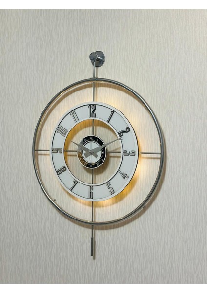 Modern 60X80CM Büyük Camlı Metal Duvar Saati, Krom Toz Boya, Işıklandırmalı modelleri