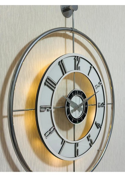 Modern 60X80CM Büyük Camlı Metal Duvar Saati, Krom Toz Boya, Işıklandırmalı fırsatları